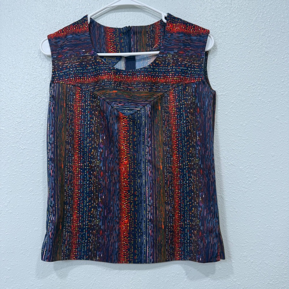 Panhandle Slim Vintage Sleeveless Western Print Top Abstract Striped Blue Red